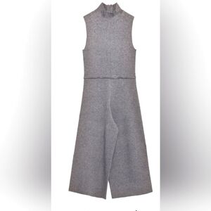ZARA Gray Cropped Wide-leg Jumpsuit